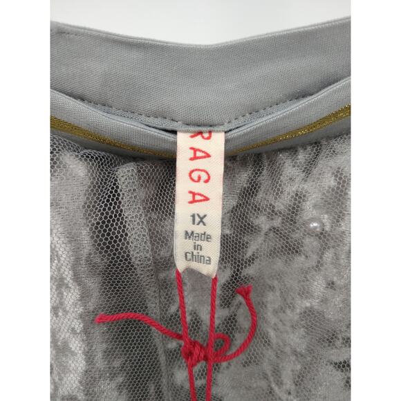 Anthropologie Raga Skirt Plus 1X Velvet Tulle Overlay Pearl Detail Midi Gray NWT - Picture 2 of 9